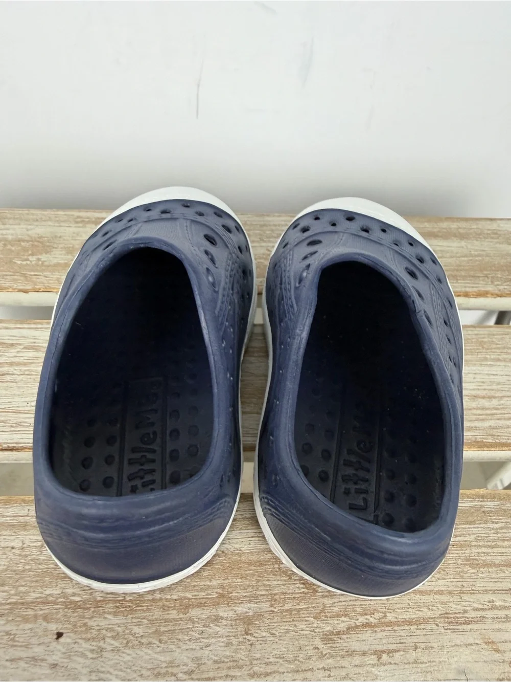 Little Me unisex navy blue & white slip on water shoes size 4